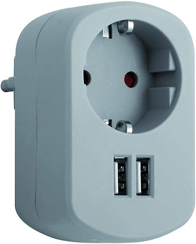 Simon Brico cl118123 Adaptor Elec 16 Amp 1 Socket + 2 USB 2.1 A 250 V Gr/CEN Simon B