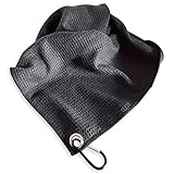Golf Handtuch Mikrofaser Waffel Design 60x40cm Herren Damen Golf Towel Golfhandtücher mit Clip (Karabinerhaken) leicht & schnelltrocknend (Schwarz)