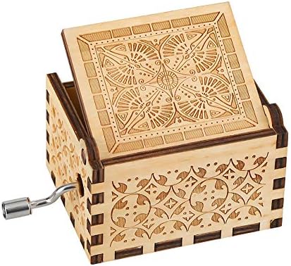 Wooden Music Boxes Theme Greatest Hits Queen, Hand Crank Antique Retro Carved Wood Musical Box, 18 Note Mechanism Home Decoration Vintage Classic Kids Children Gifts for Christmas/Birthday(Brown)