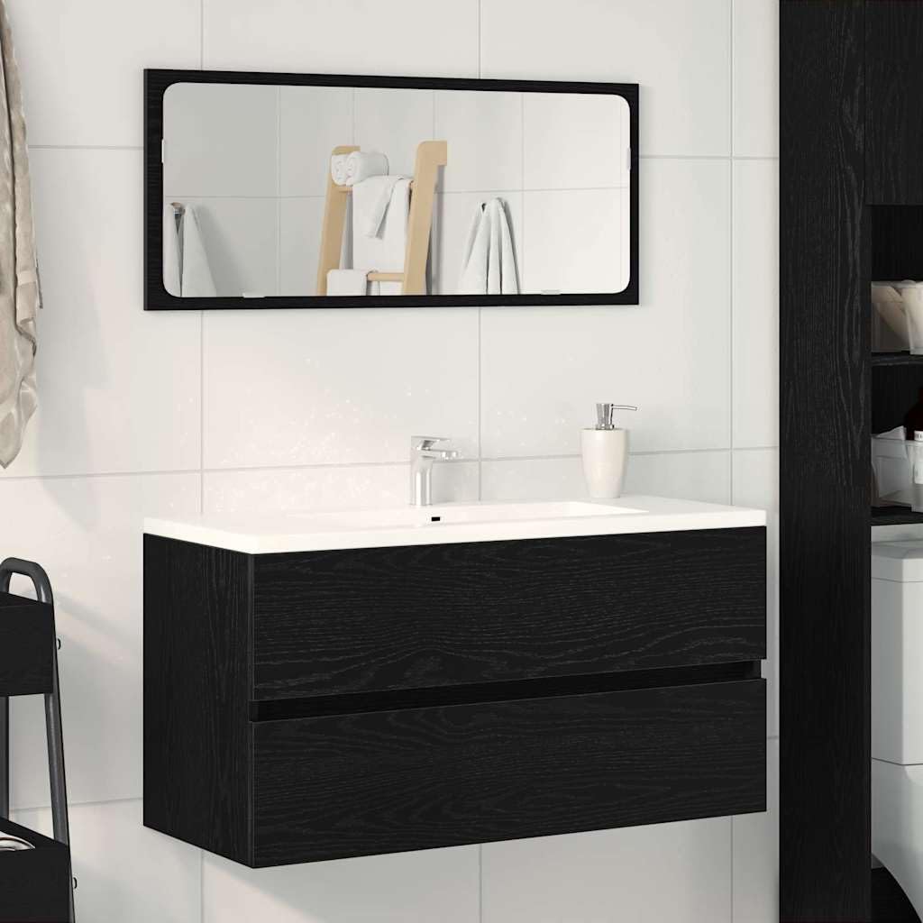 Mobile Sottolavabo Sospeso Rovere Nero 90x38,5x45 cm | Mobiletto sospeso salvaspazio per il bagno, ideale per ottimizzare la superficie a terra con stile moderno.