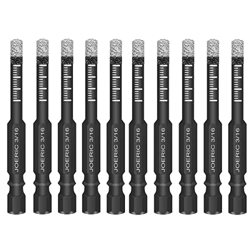 Joeric Black Hex Shank 3/16" Dry Diamond Drill Bit Set, 10 Pcs 5Mm Diamond Core Drill Bit With Storage Bottle For Granite Marble Tile Ceramic Stone Glass (Not For Wood) #TOP8