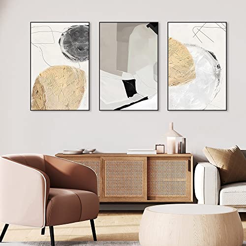 Mplong Wall Art,Set Of 3 Framed Canvas Art Prints, Black And White Abstract Simple Natural Modern Line Color Block Posters Print Aesthetic Wall Decor For Living Room Bedroom Kitchen Office (Grey) #TOP1