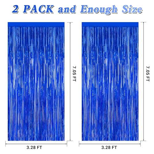 Image of ZATAYE 2 Pack Dark Blue Foil Curtain Backdrop Birthday Party Decorations | Dark blue, Metallic Foil, 3.28 x 7.05 FT, Tinsel Backdrop, Foil Curtain Streamer, Party Decorations