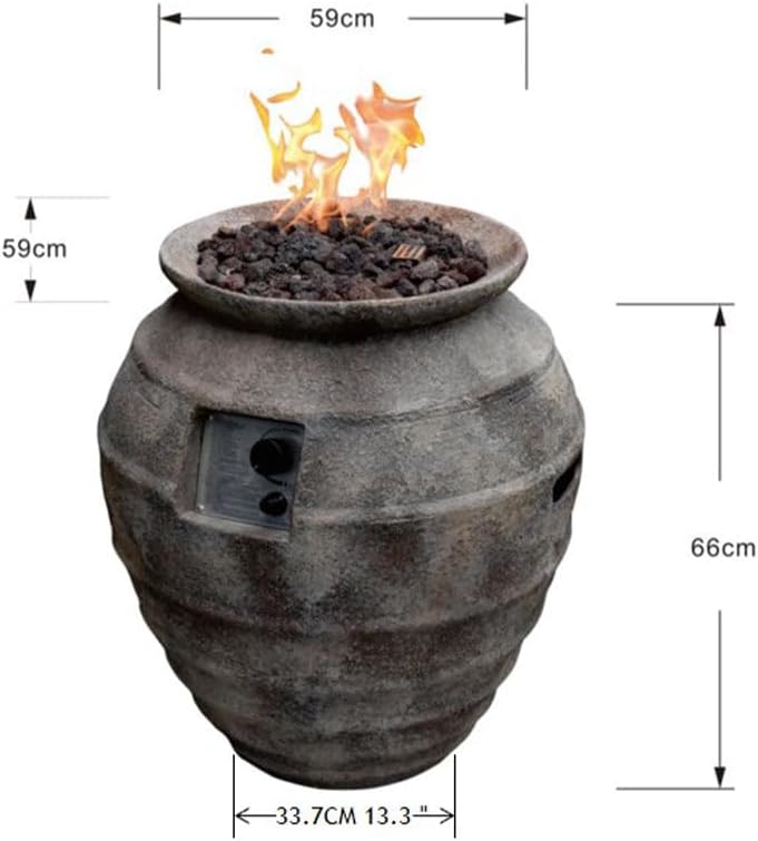 Pompeii Concrete Fire Pit 23" x 23" Outdoor Patio Firepit Includes Lava Rocks Modern Fire Pits & Outdoor Fireplaces for Garden, Deck, Indoor & Outdoor Heating