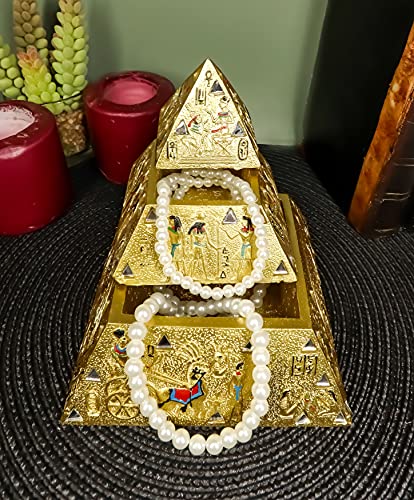 Ebros Egyptian Golden Pyramid Of The Gods And Deities Stackable Jewelry Box Statue Etched With Ancient Egyptian Hieroglyphs And Mirrors Pyramid Sculptural Decor #TOP6