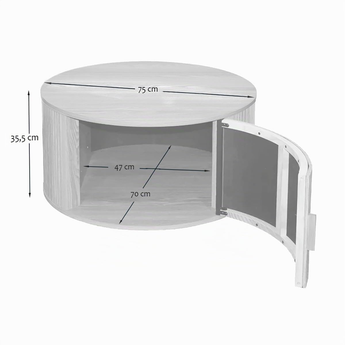 Calicosy – Mesa de centro redonda con almacenamiento D75 cm – Colección Ernest – Diseño vintage y práctico – Mueble de salón elegante de MDF
