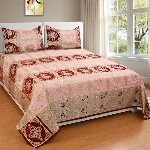 Image of Luxury Velvet Bedsheet - King Size Luxury Bed Sheet 90 inch x 100 inch - Ultra Soft, Cozy & Warm Bedding for Bedroom - Hypoallergenic & Elegant Velvet Texture (CHECKMATE PINK, Velvet Bedsheet)