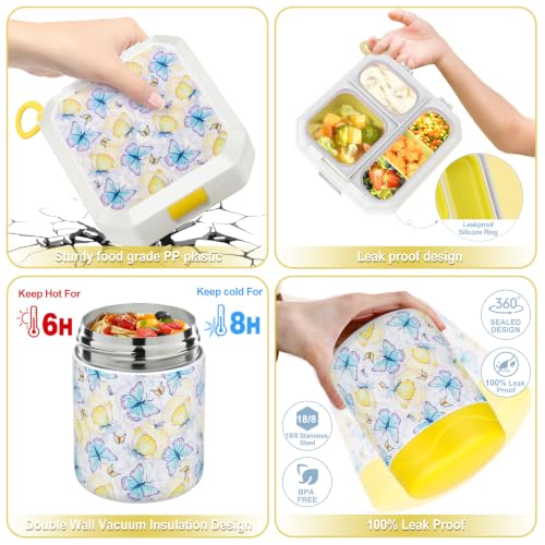 Image of wiwens Bento Lunch Box for Kids with 12oz Soup Thermo Leak-Proof Lunch Food Container with 5 Compartment Thermo Hot Food Jar and Insulated Lunch Bag for Kid Toddler Girls Boys to School