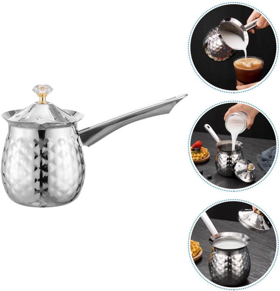 CALLARON Turkish Coffee Pot Warmer Milk Stainless Steel Arabic Cezve Ibrik Coffee Pot 200ml Espresso Decanter Maker Boiler with Spout for Stove Top