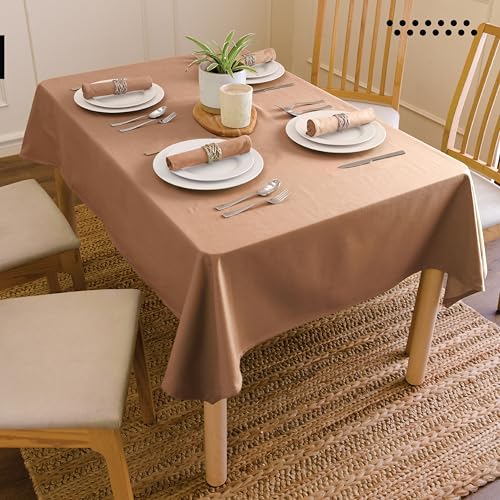 Image of Encasa Dining Table Cover for 6 to 8 Seater | Size 140x230 cm | Cotton Canvas Fabric | Tan Solid Color | Dining Table Cloth for Decoration - Machine Washable