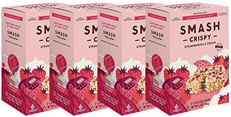 Strawberries and Cream Rice Crispy by SMASHMALLOW | Non-GMO | Organic Cane Sugar | Gluten Free | 24 Count