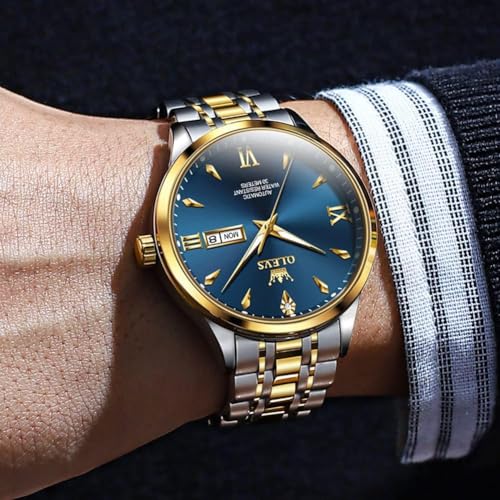 Image of OLEVS Automatic Watches for Men Self Winding Mechanical Wristwatch Luxury Business Dress Stainless Steel Luminous Waterproof Calendar Mens Watch