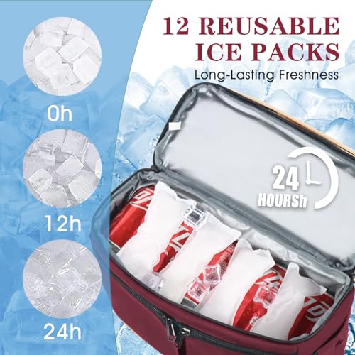 Image of Scothen Backpack Cooler with Double Decker & 12 Ice Packs- Keeps 36 Cans Cold for Up to 24 Hours- Waterproof & Leak Proof Insulated Cooler Backpack- Stylish Cooler Bookbag for Women Travel Work Beach