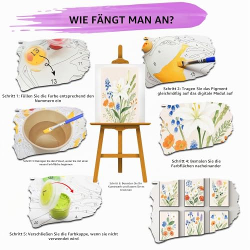 YALKIN 6 Stück Malen Nach Zahlen Erwachsene, Paint by Numbers Malen Nach Zahlen, DIY mit Pinseln und Acrylfarben Handgemalt Ölgemälde… – Ansicht 6