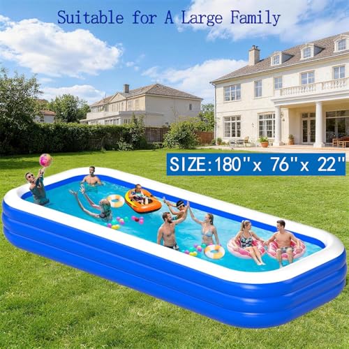 Image of Extra Large Inflatable Swimming Pool for Adults - 180'' x 76'' x 22'' Extra Large Blow-Up Pool Oversized Thickened Family with Pump, 15FT Extra Long Inflatable Pools for Backyard, Easy Set Big Pool