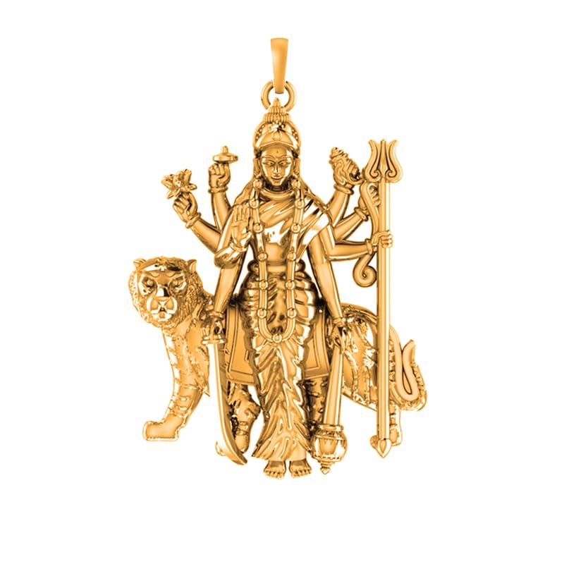 Pendentif déesse Durga Maa argent doré 22 carats et gemme fine
