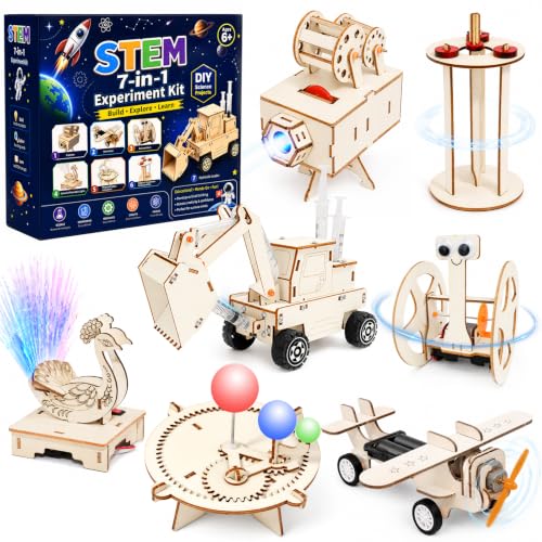 Experimente für Kinder 6+, 7 in 1 Holzbausatz Kinder Experimentierkasten 8