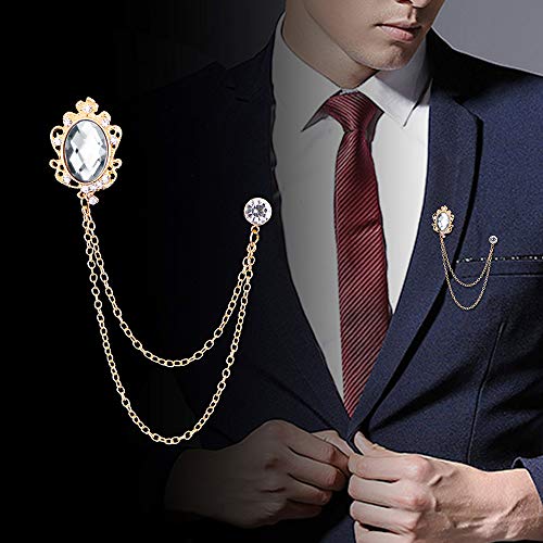 Huture 2 Packs Men's Gem Brooch Lapel Pin Badge Hanging Chains Collar Brooches Pin For Career Suit Tuxedo Of Shirts Tie Hat Scarf For Boyfriend Father Birthday Gift, Gold Silver White #TOP3