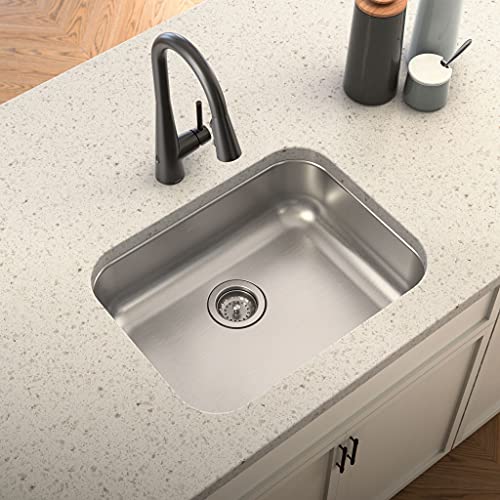 Moen Gs20193B 2000 23.5-Inch 20 Gauge Undermount Single Bowl Stainless Steel Kitchen Or Bar Sink, Rear Drain #TOP1