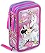 Produktbild Clondo Mädchen 3-Fach Federmäppchen für Minnie Maus mit Einhorn Fan  45-teilig, komplett gefüllt  mit Schere, Kleber, Buntstiften  Rosa & Lila  Ideal für Schule & als Geschenk