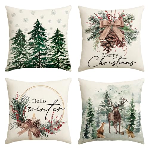Christmas Trees & Reindeer Throw Pillow Covers – Cozy Holiday Decor