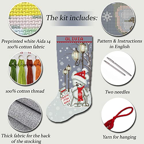 Cross Stitch Kits For Adults, Stamped Personalized Christmas Stockings, Cute Xmas Bear, Needlepoint Counted Easy Simple Cross-Stitch Patterns For Beginners, Embroidery Kit For Holiday Home Decor Diy #TOP3
