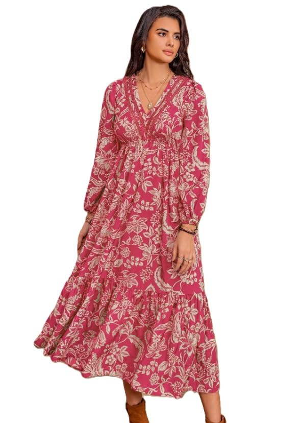 Dress for Women ||Bohemian Brown Print Casual Comfortable Women’s Long Sleeve Maxi Dress|| Popular Autumn Apparel Fashion (D-03-05)