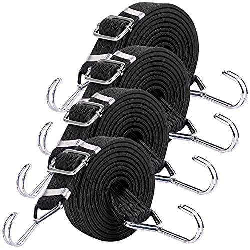 Cuerda Elastica con Ganchos,4 Paquete 2M Pulpos Elasticos Transporte,para Bici,Caravana,Coche,Baúles, Camping,Gomas para Baca