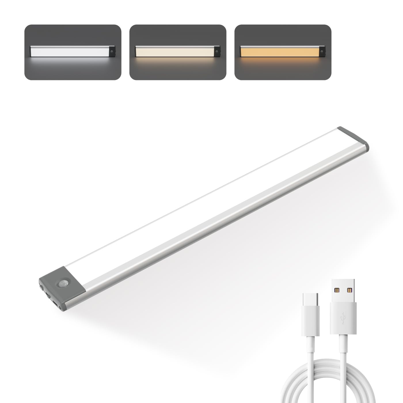 LEPOTEC Luce Armadio da 60 LED, 3 Temperature di Colore, Sensore Movimento per Interni, 2200mAh Ricaricabile, Illuminazione Notturna Senza Fili per Cassetti, Guardaroba, Cucina, Corridoio, 1 Pezzo