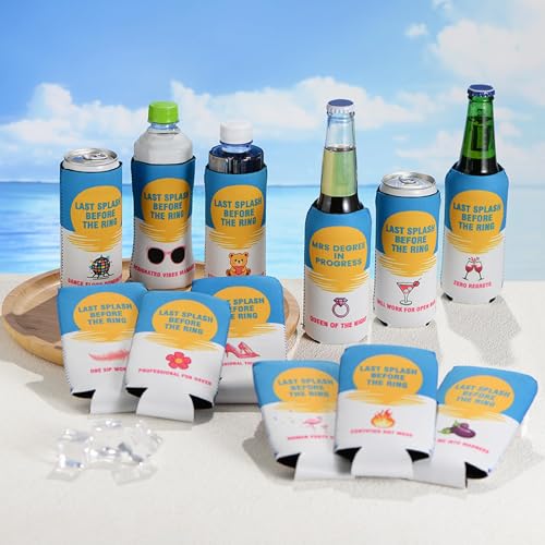 Image of 12 PCS Bachelorette Party Can Cooler Sleeves Insulated Neoprene Drink Holder for Bridesmaid Gifts Bridal Shower Decorations, Bachelorette Party Favors, 12 oz Slim