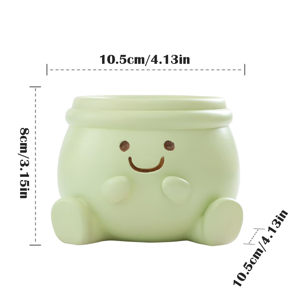 Maceta de cara bonita, macetas pequeñas de resina para plantas de interior, divertida maceta de cara sonriente con agujero de drenaje, idea de regalo para cumpleaños, Navidad (verde)