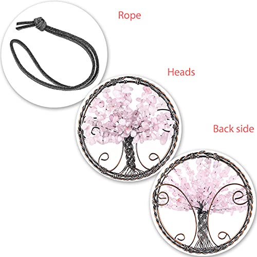 mookaitedecor Rose Quartz Crystal Tree of Life Hanging Ornament Wall Art Decor Gemstone Reiki Stone Gifts for Friends Hallway Stairs Reiki Chakra Stone Home Decor for Good Luck - Image 3