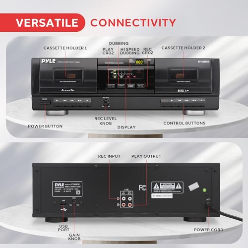 image for PyleUsa Dual Stereo Cassette Tape Deck-Double Cassette Recorder w/ MP3