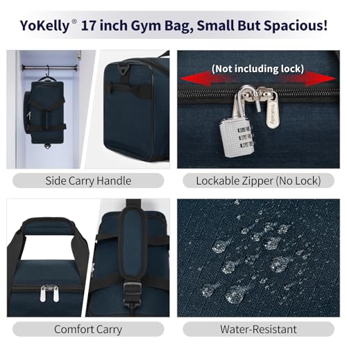 Image of 25L Small Gym Sport Duffle Bag - 17 Inch Weekender Overnight Bag for Travel, Workout, Fitness - Navy Blue