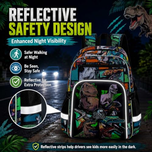 Image of WZLVO 3PCS Kids Dinosaur Backpack Set, 16 inch Cool UV Printing Boys Bookbag /School Bag with Clip-On Lunch Bag & Pencil Bag for Preschool to Elementary - Dinosaur Khaki