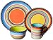 Tequila Sunrise 16-Piece Boho Ceramic Dinnerware Set – Vibrant Multicolor Plates, Bowls & Mugs for 4 – Bold Microwave & Dishwasher Safe Fiesta-Inspired Tableware for Everyday Dining