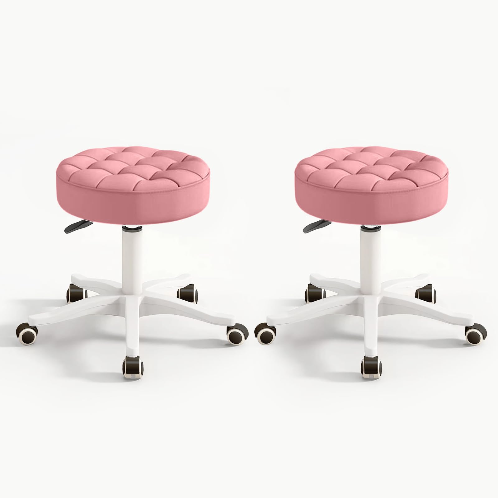 HDHNBA Small Chair Round Rolling Stool with Wheels PU Leather Height Adjustable Swivel Drafting Work SPA Salon Stools Home Office Chair,2 Pack