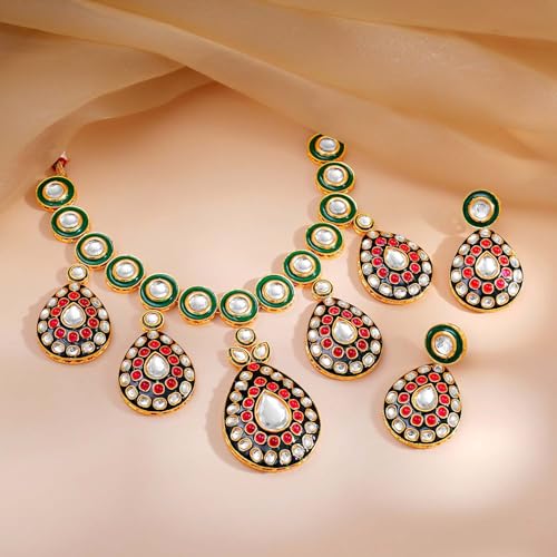 Image of Rubans Kundan Necklace Set Traditional Jewellery Gift for Women & Girls