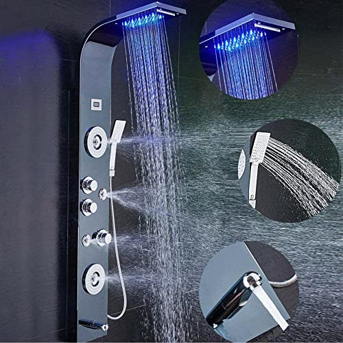 Columna de Ducha con Panel Led, Sistema de Lluvia y Masaje, Negro miniatura 3