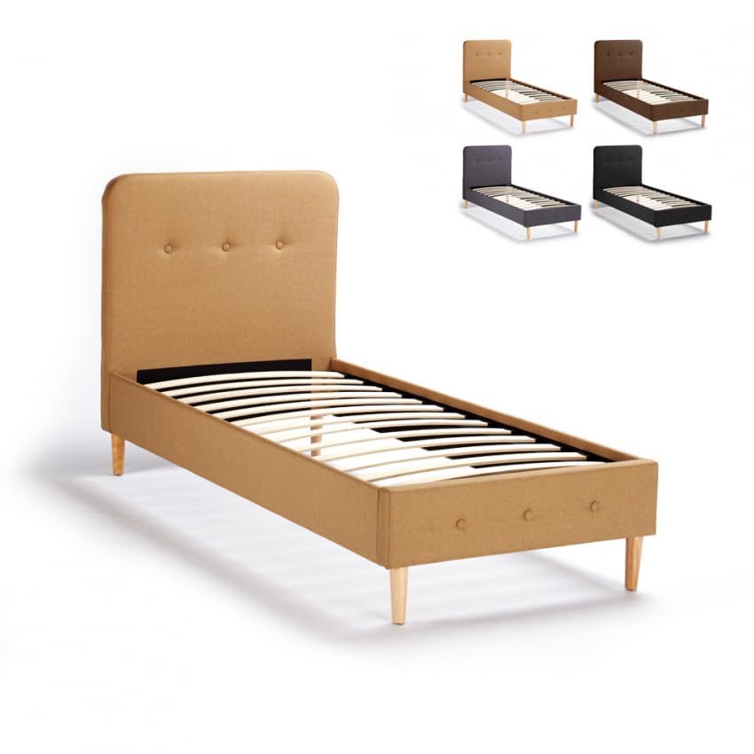 Produce Shop Letto Singolo 1 Piazza Nordico Tessuto e Legno 80x190 Friborg Twin - Beige