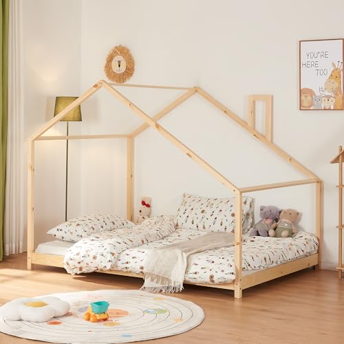 [en.casa] Letto per Cameretta a Forma di Casetta con Comignolo Letto Francese per Bambini Stile Montessori Struttura in...