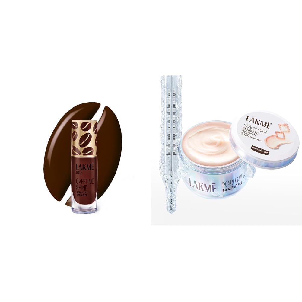 Lakme 9 to 5 Overtime Shine Nail Polish - Coffee Edit-11 Americano Edge 6ml Lakmē Peach Milk Icy Sorbet Gel: First Ever Cooling Face Moisturizer with 2% Pro-Ceramides, Peptides-picture-27