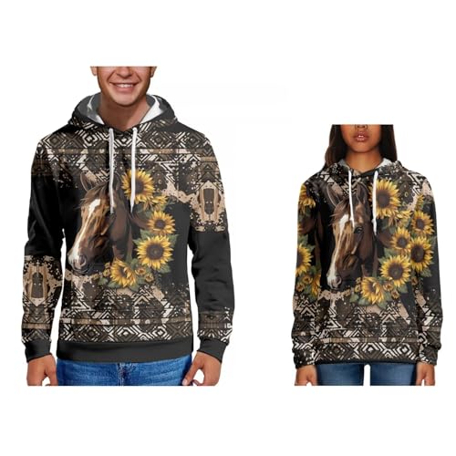 Matching Hoodies for Couple Tribal Aztec Print Streetwear Western Ethnic Vintage Unisex Hooded Sweatshirt Pullover