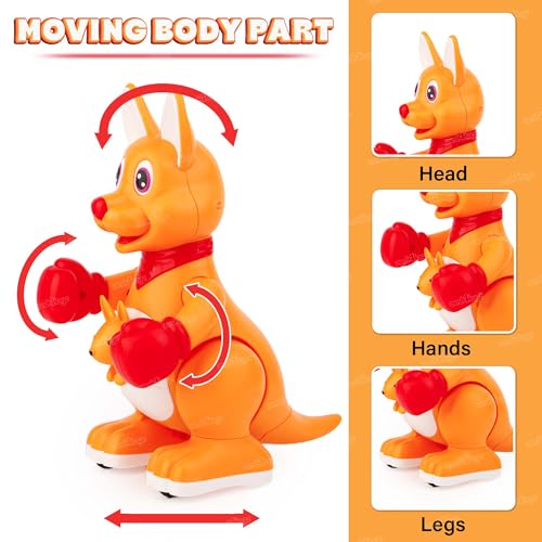 Image of Zest 4 Toyz Musical Kangaroo Toy with Lights Sound and Moving Parts Walking Hopping Kangaroo with Boxing Gloves Battery Operated Musical Toy for Kids Boys & Girls - Multicolor