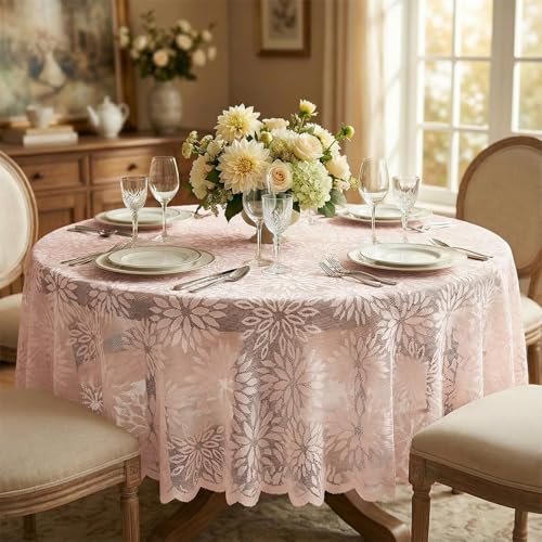 Artoid Mode Nappe ronde en dentelle, jacquard, fleurs, rose, pour le printemps, 150 cm, linge de...
