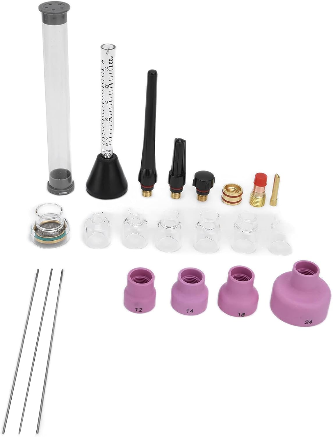 Argon Arc Welding Nozzle Kit Gas Flowmeter Tungsten Needle Sealing Ring Replacement Parts 1.6mm WP-17/18/26 Welding Gun