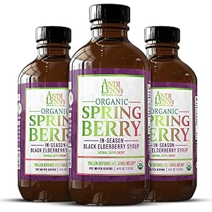Andi Lynn’s SpringBerry, Organic Black Elderberry Syrup, Pollen Defense & Sinus Relief for Seasonal Allergies, Herbal Immune Support Supplement for Kids & Adults (3-Pack)