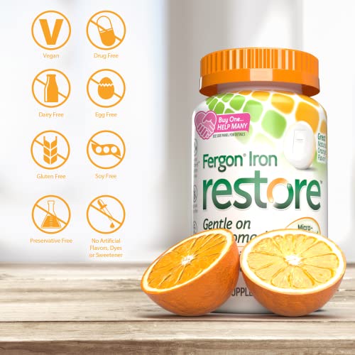Fergon Iron Restore Chewable Tablets - Gentle On Stomach, Non-Constipating - 27Mg Iron For Energy Support – 60 Tablets #TOP4