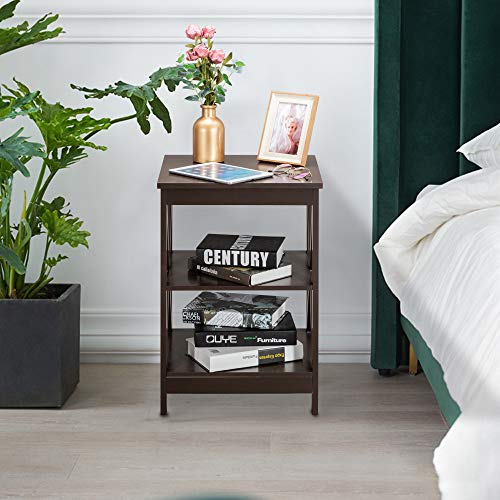Raamzo Espresso Finish Wooden X-Design Chair Side End Table With 3-Tier Shelf #TOP5
