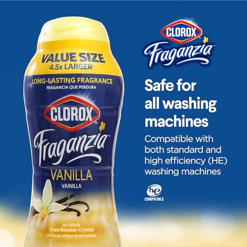 Image of Clorox Fraganzia Laundry Scent Booster Crystals, In-Wash Fragrance Beads for Fresh-Smelling Clothes & Linens, Safe for All Fabrics & Colors, Easy-Pour Bottle, Vanilla Scent, 70 Oz - 6 Pack